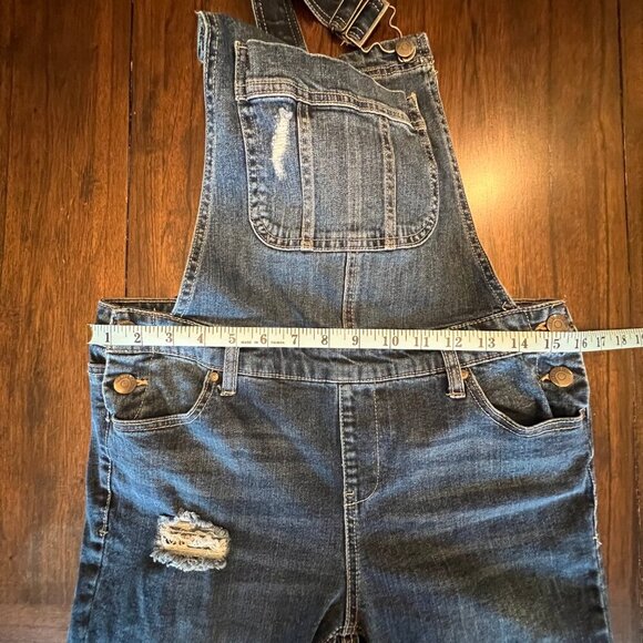 Women's Dark Blue Denim Spice Bib Overalls, Distressed, Size 9 - Picture 13 of 13